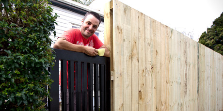 Justin Newcombe chose leaning height for his new gate. Photo / Dean Purcell
