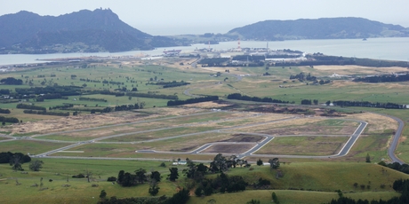 Marsden City will start to arise on the site, with Marsden Point in the distance. Photo / Supplied