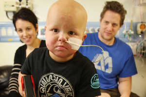 Chace Topperwien, 3, from Hamilton, who suffers from leukaemia, has begun a new drug trial in England. Photo / Greg Bowker