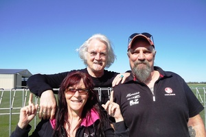 Masterton's Mal Harley and Andrea Cook had the chance to meet Billy Connolly at Hood Aerodrome over Easter. Photo / Supplied