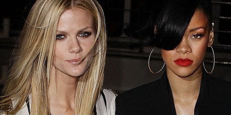 Rihanna and Brooklyn Decker arrive at the Battleship Australian premiere at Luna Park.