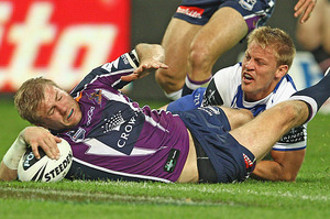 Ryan Hinchcliffe of the Storm scores a try. Photo / Getty Images