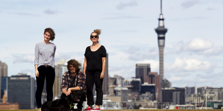 (Left to right) Holly, Isaac and Kim Evans at Belmont Wharf. Photo / Steven McNicholl