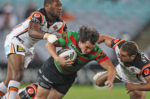 Dave Tyrell originally played wing for the Rabbitohs but will start at prop against the Warriors. Photo / Getty Images