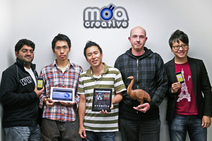 Some of the Moa Creative team Nishal Thomas, Charles Wang, Moon Kim, Eugene Bridger, Jay Moon. Photo / Andrew Malcolm