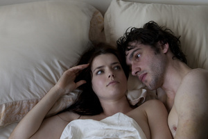 Michael (Matt Whelan) and Sylive (Roxane Mesquida) in a scene from The Most Fun You Can Have Dying. Photo / Supplied