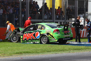 Greg Murphy talks to Jonathon Webb after their collision.
Photo / Getty Images