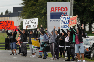 Locked-out meat workers have been protesting across the North Island. Photo / NZ Herald