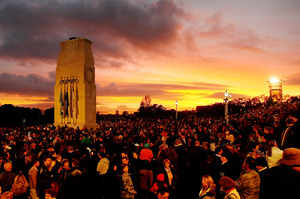 Members of the public turn up for the Anzac Day dawn service at the Auckland War Memorial Museum. Photo / Greg Bowker