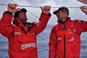 Tony Rae and Stu Bannatyne onboard CAMPER with Emirates Team New Zealand. Photo / Hamish Hooper