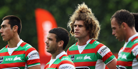 Matt King of the Rabbitohs and the team look on during the round seven NRL match between the New Zealand Warriors and the South Sydney Rabbitohs. Photo / Getty Images.