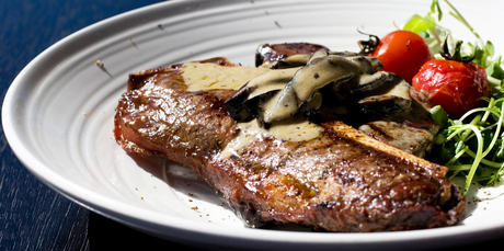 T-Bone steak with mushroom sauce. Photo / Richard Robinson