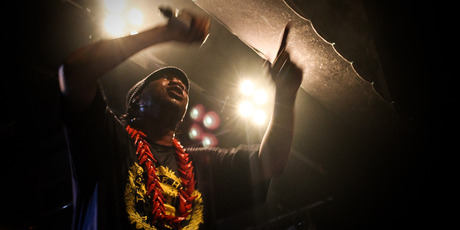 KRS comes bouncing on stage dressed in black, wearing a red ulafala necklace, a fitting adornment for someone with such huge mana. Photo / Milana Radojcic KRS comes bouncing on stage dressed in black, wearing a red ulafala necklace, a fitting adornment for someone with such huge mana. Photo / Milana Radojcic