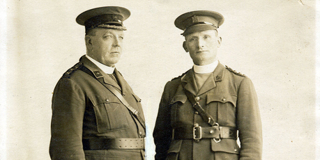 Bishop Henry Cleary (right) with Archbishop Clune in London 1916. Photo / Supplied