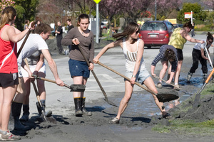 Students rallied in response to the Christchurch earthquake and got stuck in with the clean-up. Photo / Mark Mitchell