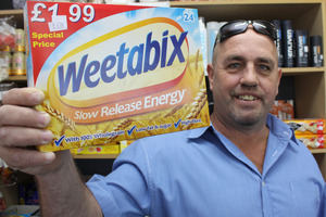 English Bob's Emporium owner Bob Wren has been threatened with legal action by Sanitarium for selling Weetabix. Photo / Waimea Weekly
