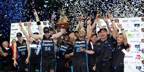 The Breakers celebrate after winninglast night's game. Photo / Sarah Ivey