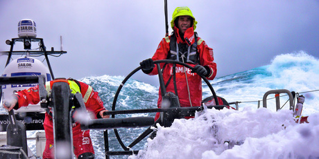 Stuart Bannatyne and Adam Minoprio on watch for CAMPER with Emirates Team New Zealand. Photo / Hamish Hooper
