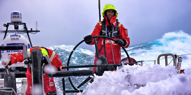 Stuart Bannatyne and Adam Minoprio on watch for CAMPER with Emirates Team New Zealand. Photo / Hamish Hooper