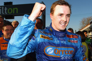 Mark Winterbottom driver of the #5 Orrcon Steel FPR Ford celebrates after winning race six of the V8 Supercar Championship Series. Photo / Getty Images.