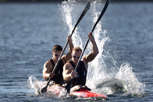 Steven Ferguson (front) and Darryl Fitzgerald will head to Lake Como in Italy after the forthcoming World Cup regattas to fine-tune their performance for London. Photo / Brett Phibbs