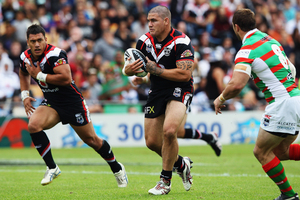Russell Packer of the Warriors charges forward during the round seven NRL match between the New Zealand Warriors and the South Sydney Rabbitohs. Photo / Getty Images