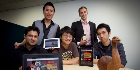 Moa Creative (from left) Rohan deSouza, Moon Kim, Jay Moon, Andrew Malcolm and Charles Wang, landed a US contract last year. Photo / Natalie Slade