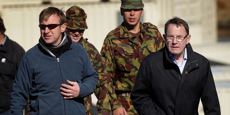 John Banks, pictured with Defence Minister Jonathan Coleman at Waiouru yesterday, has come under fire for not declaring campaign donations. Photo / Alan Gibson