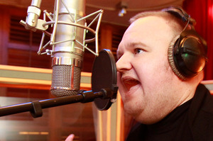 Kim Dotcom working on his rap album. Photo / Steven McNicholl