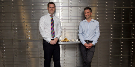 New Zealand Mint chief operating officer Hayden Syers (left) and head of bullion Mike O'Kane with more than $1.2 million of precious metal. Photo / Sarah Ivey