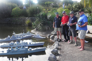 Model ship enthusiasts (from left) Kevin Glenie, Dick Hopper, Erik Moorman and Brian Henman of Task Force 48 at the Botanical Gardens in Manurewa. Photo / Supplied
