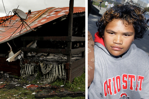 Rangitihi Tamati (right). Fire investigators check the remains of the house, but say the blaze was not suspicious. Photos / Alan Gibson, APN