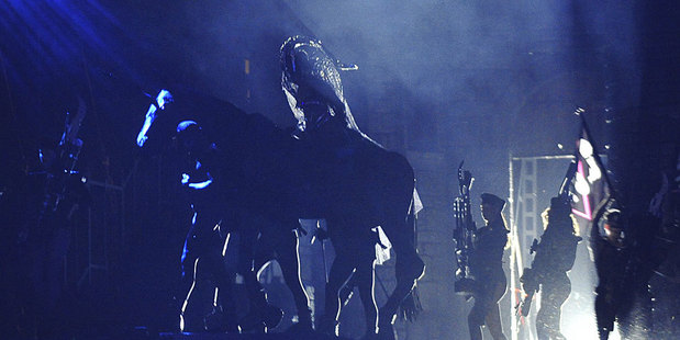 Lady Gaga arrives on stage on horseback during her gig in Seoul. Photo / AP
