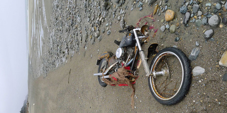 A Harley-Davidson that was swept away in a container following 2011's Japanese tsunami has washed up on a Canadian beach. Photo / AP