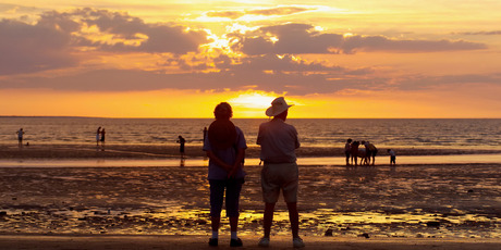Sunset at Mindil Beach in Darwin. Every Thursday and Sunday night from April until October the beach plays host to sunset markets featuring more than 200 food, art and craft stalls. Photo / Thinkstock