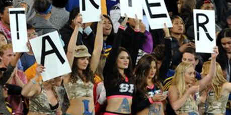 The women held up letters spelling