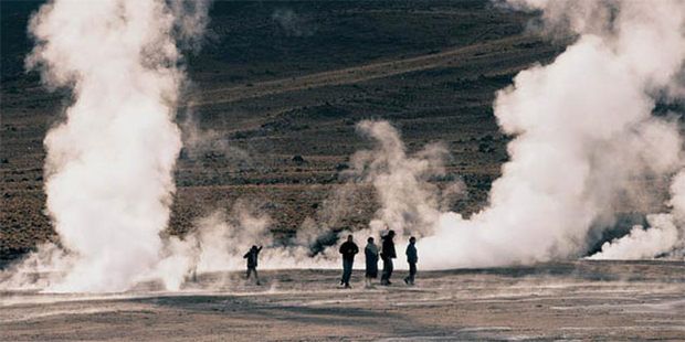 Plumes of steam rise from the ground on the El Tatio geyser field. Photo / Anna Leask