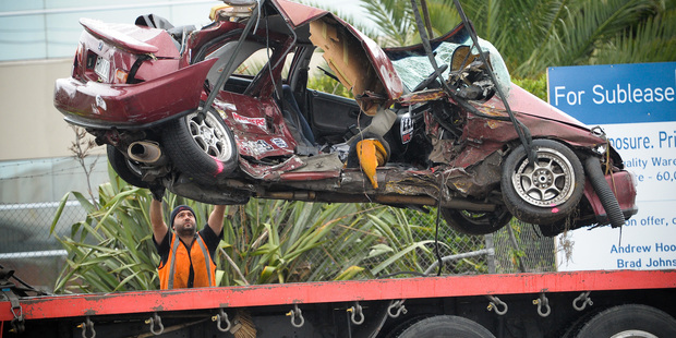 Shaun FitzPatrick, 22, was fatally injured in this car when the boy ran a red light in a stolen car and collided with him. Photo / Jason Dorday