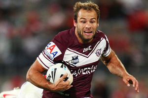 Brett Stewart of the Sea Eagles breaks the Dragons defence during the round four NRL match. Photo / Getty Images.