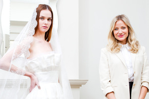 Michele Corty (right) from Rue de Seine with model Nichele from Red 11 in one of her vintage bridal gowns. Photo / Babiche Martens