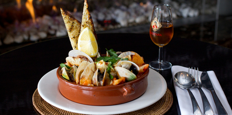 Seafood, pork belly, chorizo and chickpea cazuela at Ponsonby Road Bistro. Photo / Sarah Ivey