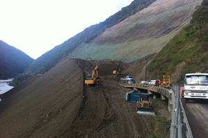Mid-construction on the Manawatu Gorge roads. Photo / Supplied