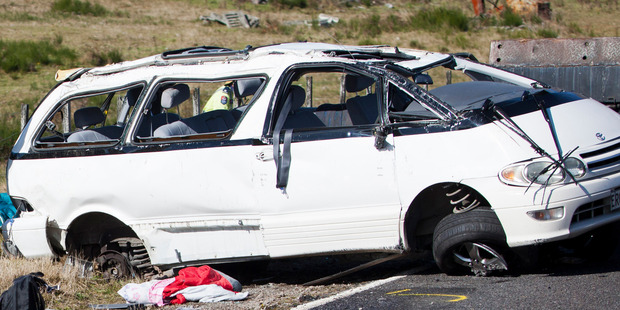 The scene of a vehicle rollover crash near Turangi that claimed the lives of three people. Photo / John Cowpland
