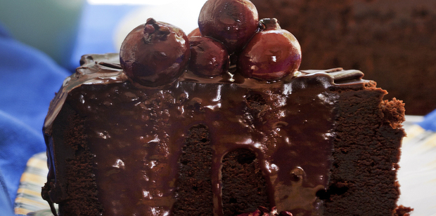 Chocolate cake with guavas and ganache. Photo / Babiche Martens