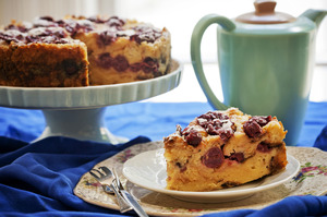 Cherry bread and butter pudding cake. Photo / Babiche Martens