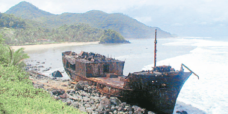 A shipwreck in Pago Pago on the island of Tutuila, American Samoa. Photo / David Arrowsmith