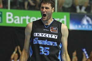 Alex Pledger of the Breakers celebrates a point. Photo / Getty Images