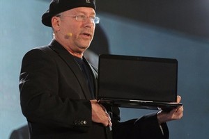 Intel VP Mooly Eden talks up ultrabooks at the Consumer Electronics Show. Photo / AFP