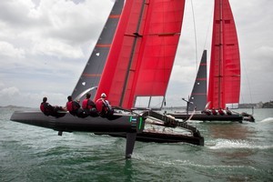 Team New Zealand's SL33 catamarans, prototypes of the cup boat they are developing. Photo / Natalie Slade