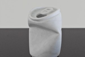The small marble sculpture of a crushed gin and tonic can which was stolen from Sanderson Gallery in Parnell on Wednesday. Photo / supplied